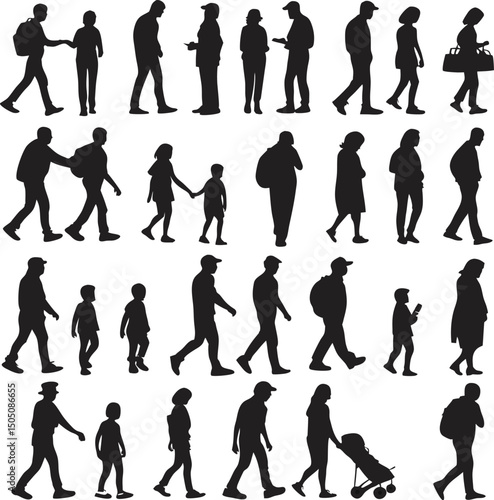  Diverse Collection of Walking People Silhouettes