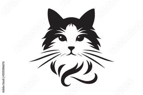 Pussycat Silhouette logo image. Black and White Cat .