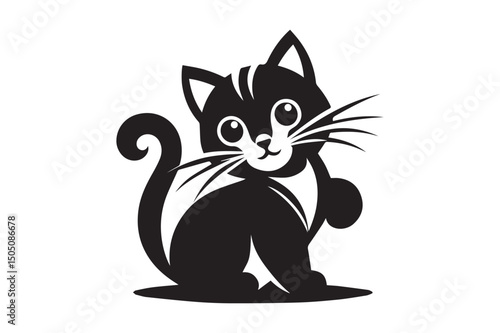 Pussycat Silhouette logo image. Black and White Cat .