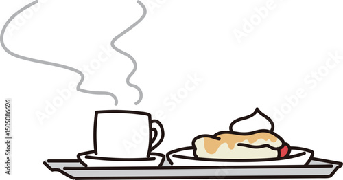 パンケーキとコーヒーのシンプルタッチのイラスト素材