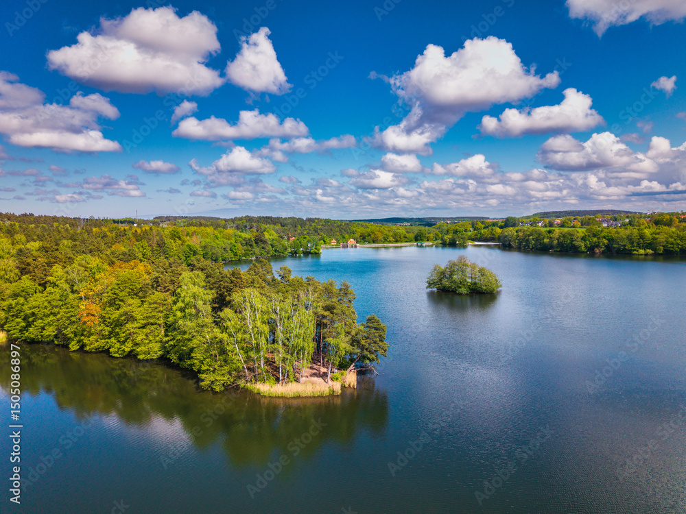 Fototapeta premium Aerial landscape of the Straszyn lake at summer, Poland