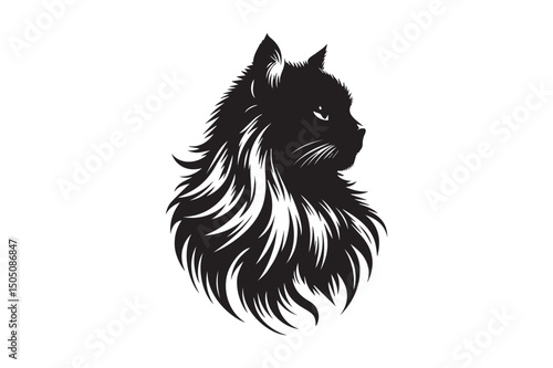 Pussycat Silhouette logo image. Black and White Cat .