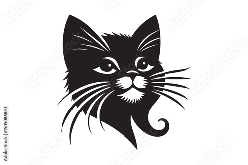 Pussycat Silhouette logo image. Black and White Cat .