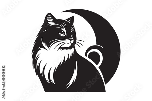 Pussycat Silhouette logo image. Black and White Cat .