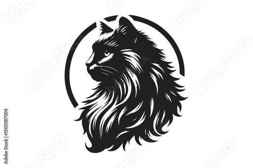 Pussycat Silhouette logo image. Black and White Cat .