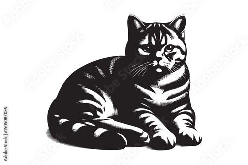 Pussycat Silhouette logo image. Black and White Cat .