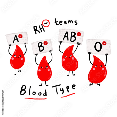 Set of cute blood donor rhesus negative type character cartoon doodle crayon watercolor kids illustration donate donation save lives vector clipart sticker