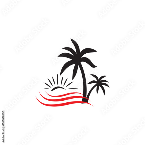 Tropical Palm Tree logo featuring a clean, minimalist palm design with sun or wave accents, ideal for resorts, beachwear brands, and travel agencies, symbolizing relaxation, nature, and paradise.
