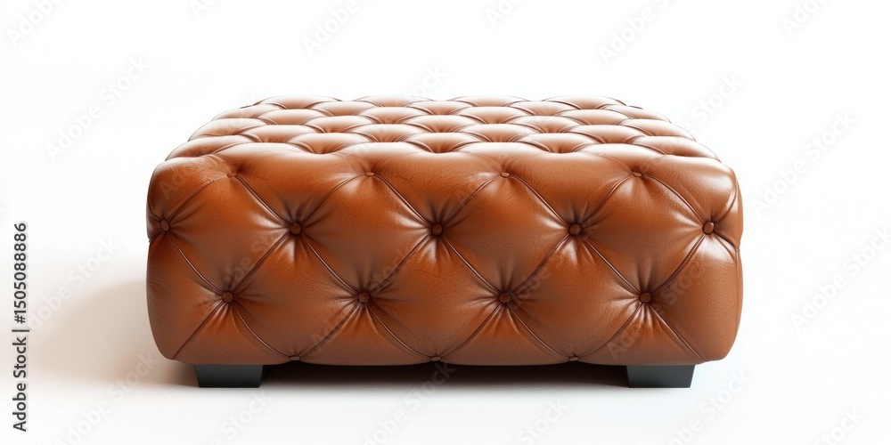 Obraz premium Square leather ottoman with quilted pattern on white background