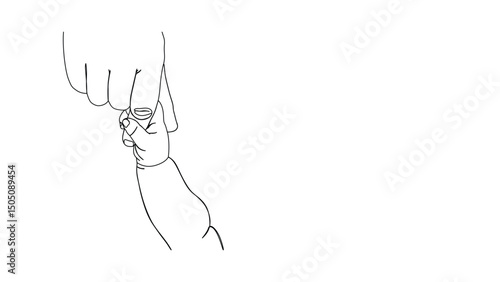 One continuous line drawing of parent and baby holding hands, A touching line art illustration of a father and newborn baby holding hands, Father and new born baby holding hand line art.
