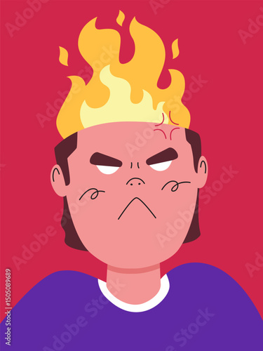 An animated depiction of intense frustration, a figure's head erupts in flames, vividly expressing the emotion of being infuriated. 