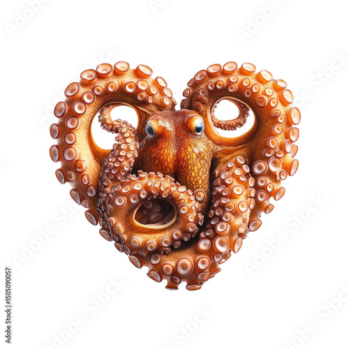 Octopus Forming a Heart Shape Valentine's Day or Love Concept