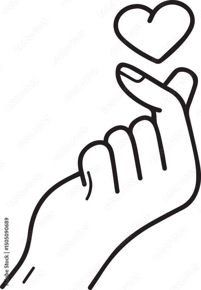 Obraz premium hand gesture, line art, outline ,black and white, love, heart shape ,minimalist