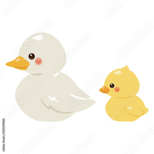 アヒルとヒナの横向きイラストセット