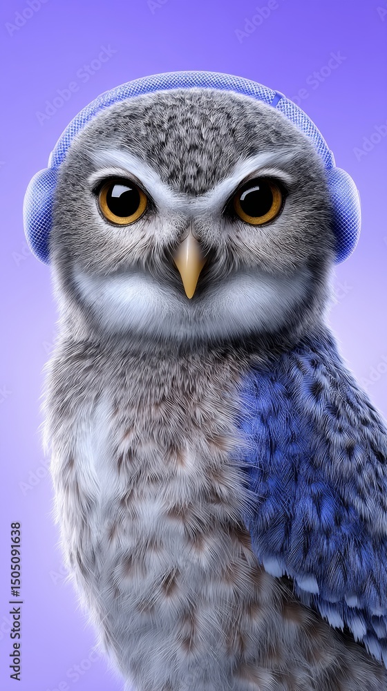 Obraz premium Quirky Owl DJ: Feathered Music Enthusiast Nodding to Beat with Fog Machine for Visual Rhythm