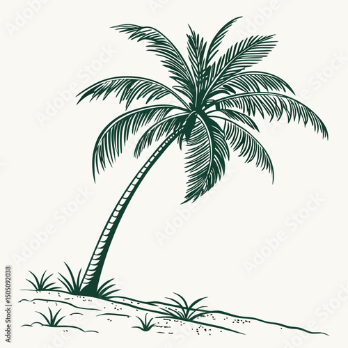 Palm Tree Silhouette Vector – Tropical Beach Landscape with Coconut Trees