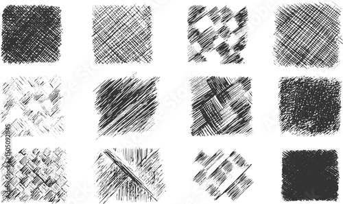 grunge texture set with hand drawn crosshatch patterns for vintage design projects