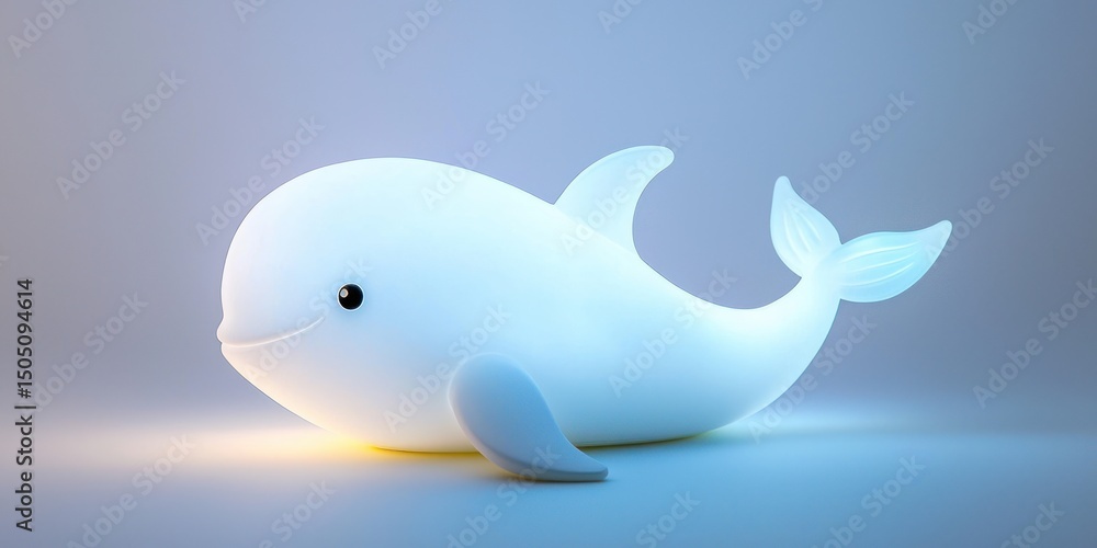 Whale-shaped night light with glowing fins on white background Whale-shaped night light with glowing fins on white background