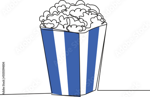 Continuous one line drawing popcorn snack vector illustration.
