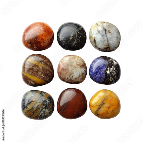 Collection of Nine Polished Tumbled Stones A Variety of Colors and Textures