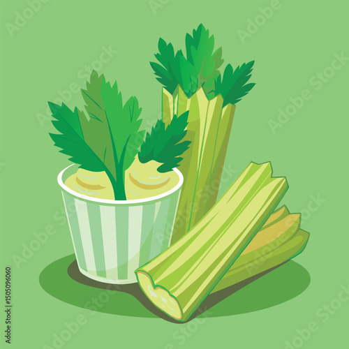 Fresh celery stalks with dip.