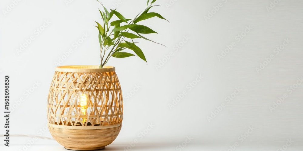 Fototapeta premium Bamboo table light with eco-friendly bulb on white background
