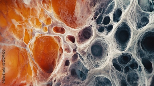 Highly detailed microscopic view of kidney tissue affected by chronic disease, providing insight into medical imaging.