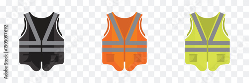 Safety Vest icon, flat style, safety vest Gradient icon, providing high visibility and protection for workers in hazardous environments, Orang reflective safety vest isolated on transparent background