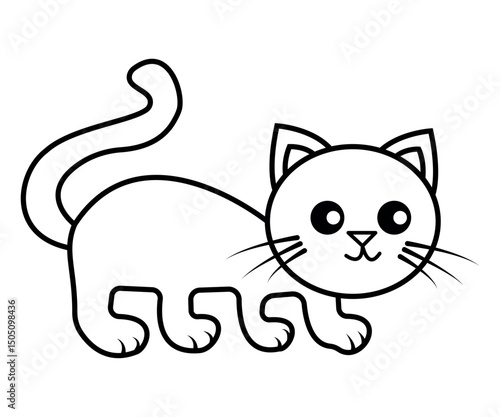 Cute Cartoon Cat Line Art for Kids Coloring Book