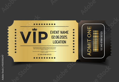 Concert, party or festival gold VIP pass design template admit design template 