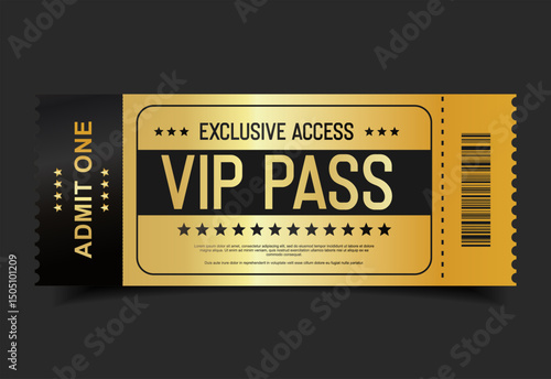 Concert, party or festival gold VIP pass design template admit design template 