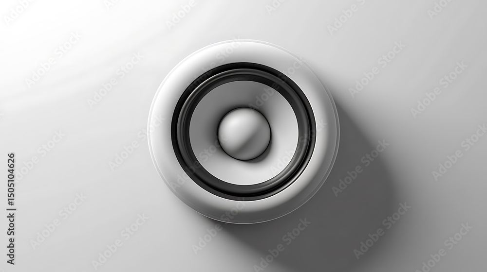 Closeup View of Isolated White and Black Speaker on White Surface, Minimalist Design Closeup View of Isolated White and Black Speaker on White Surface, Minimalist Design