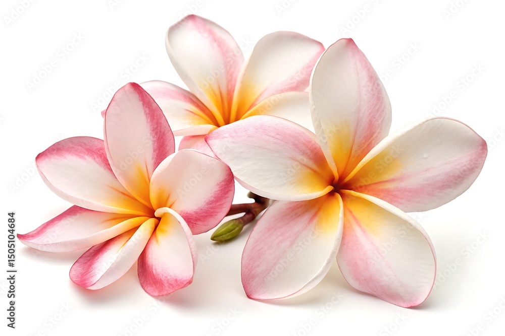 Fototapeta premium Three white and pink flowers with yellow centers