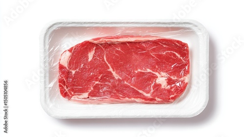 Fresh raw beef steak in plastic tray