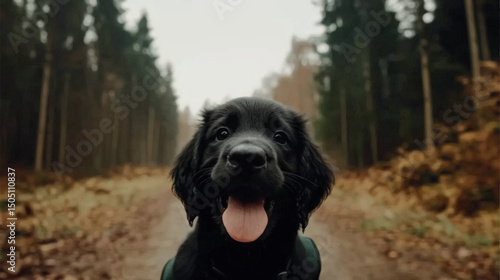 Happy Puppy in Forest Path