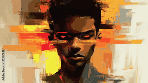Abstract Portrait with Fiery Eyes