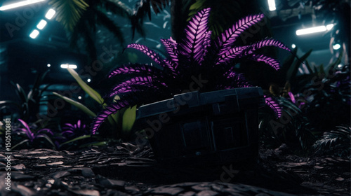 Neon Purple Plant in Futuristic Jungle