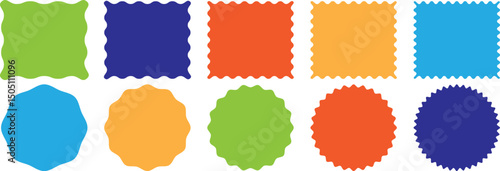 Set of frames with zigzag edge shapes vector collection. scallop edge shape. Rectangular, round, circle, oval and square scalloped frames.	