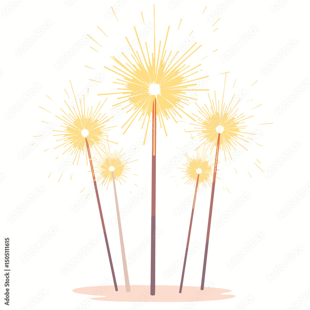 Fototapeta premium Bright sparklers emitting vibrant sparks on white background, celebration
