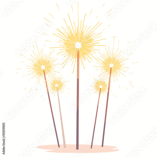 Bright sparklers emitting vibrant sparks on white background, celebration