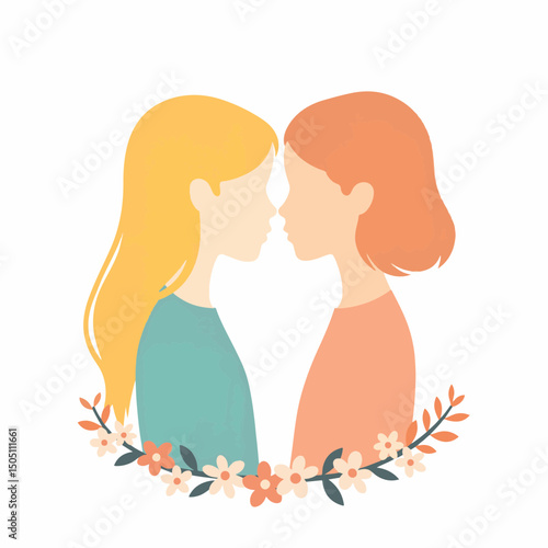 Intimate whisper between two girls in pastel colors, friendship concept