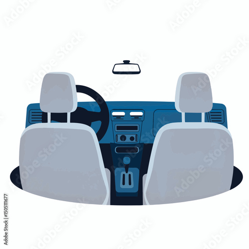 Minimalist car interior illustration with deep blue dashboard, simplicity