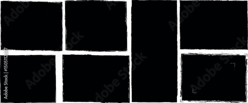 Set of rectangular grunge brush stroke, text box frame rough grunge square paint shape element. Hand drawn crayon grunge brush rectangle text border. Vector illustration 