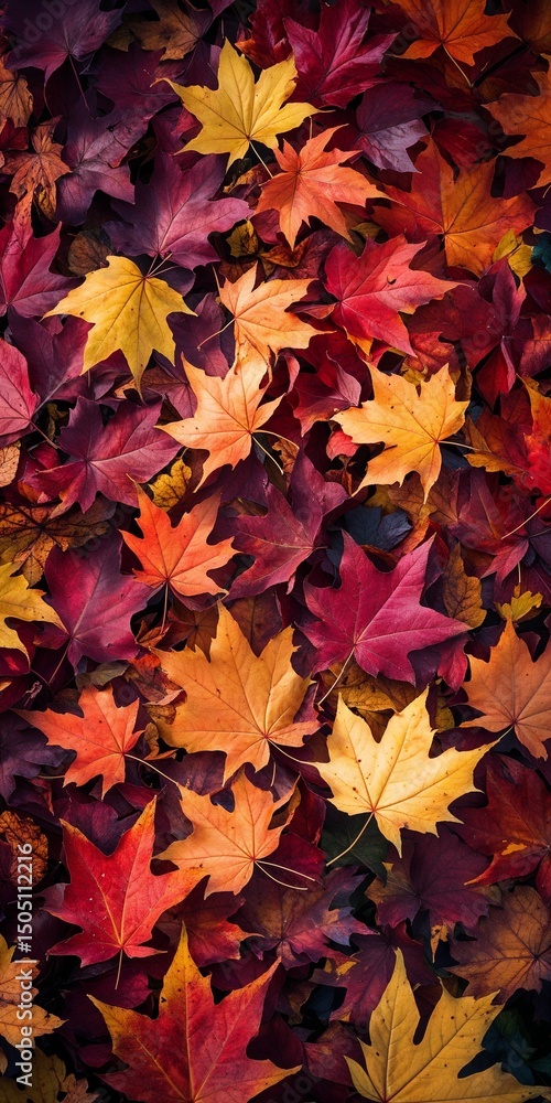 Close-Up of Colorful Autumn Maple Leaves in Red, Orange and Yellow with Rich Texture Detail Close-Up of Colorful Autumn Maple Leaves in Red, Orange and Yellow with Rich Texture Detail