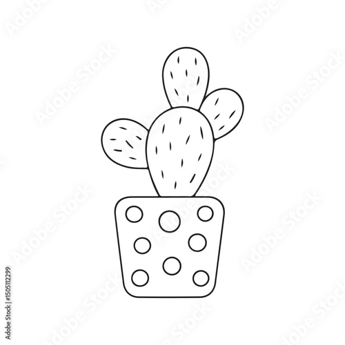 Line Drawing of Vector Cute Cactus Black and White Sketch House Plants Isolated on White Background. Potted Cactus Family Line Hand Drawn Illustration, succulent plants