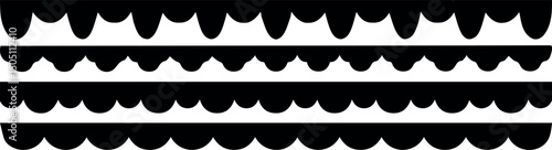 Scalloped edge seamless set. borders and dividers. Simple scalloped border. Repeat cute vintage frill ornament. Texture ribbons. Vector illustration isolated on white background.