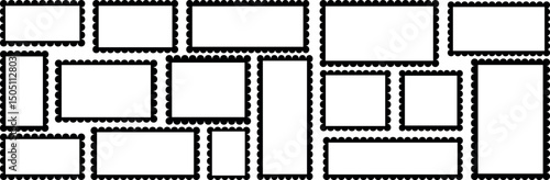 Rectangle frame with scalloped borders. Clipart image vector photo frames, text boxes, tags, labels. Vector groovy shapes set. zigzag Wave and curvy borders  illustration isolated on white background.