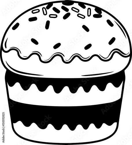 SVG vector design of a stylized cupcake.Black and White Illustration of a Decorative Cupcake Design