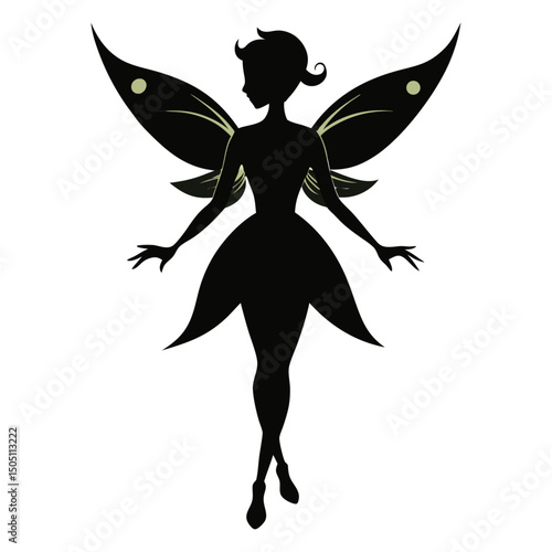 Enchanting Silhouette of a Fairy: A whimsical silhouette of a fairy, with delicate wings and a graceful pose. Perfect for adding a touch of magic to any design.