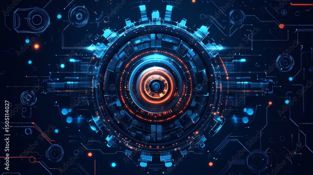 Futuristic Digital Technology Design with Circular Elements and Lights Futuristic Digital Technology Design with Circular Elements and Lights